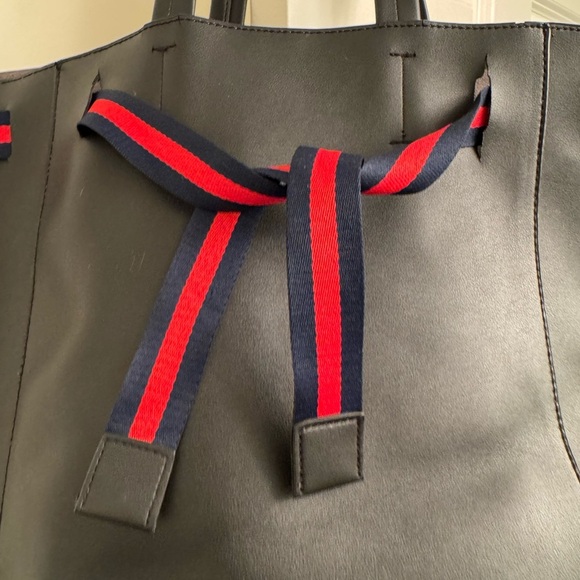 Modern Lux Black Tote with Red and Blue Stripes - Picture 4 of 9
